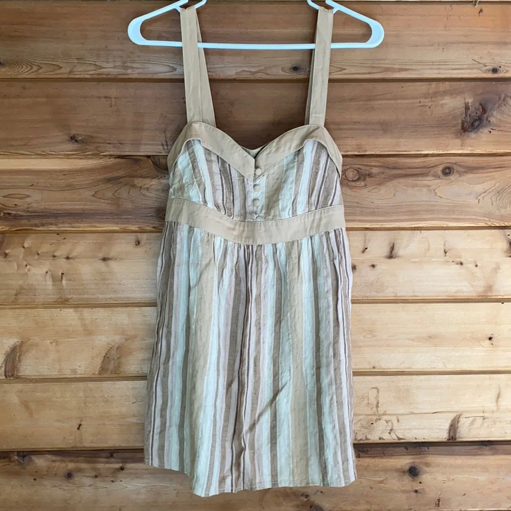 {BCBG} BCBGirls | Linen Blend Striped Sweetheart Neck Y2K Babydoll Top (S) - Picture 9 of 9